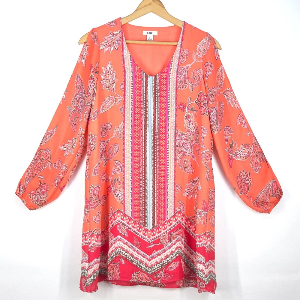 CATO‎ Cold Shoulder Blouse Womens Medium Colorful Coastal Boho Paisley Fairycore